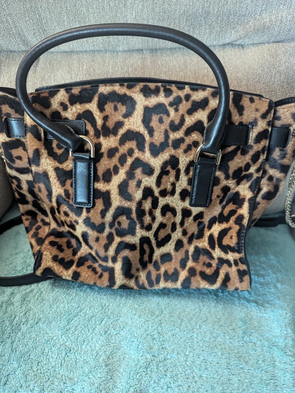 Michael Kors Leopard Print Satchel in Brown and Black